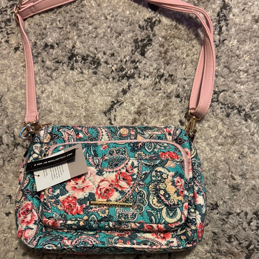 MKF Collections by Mia K Floral Crossbody Bag - Pink and Green